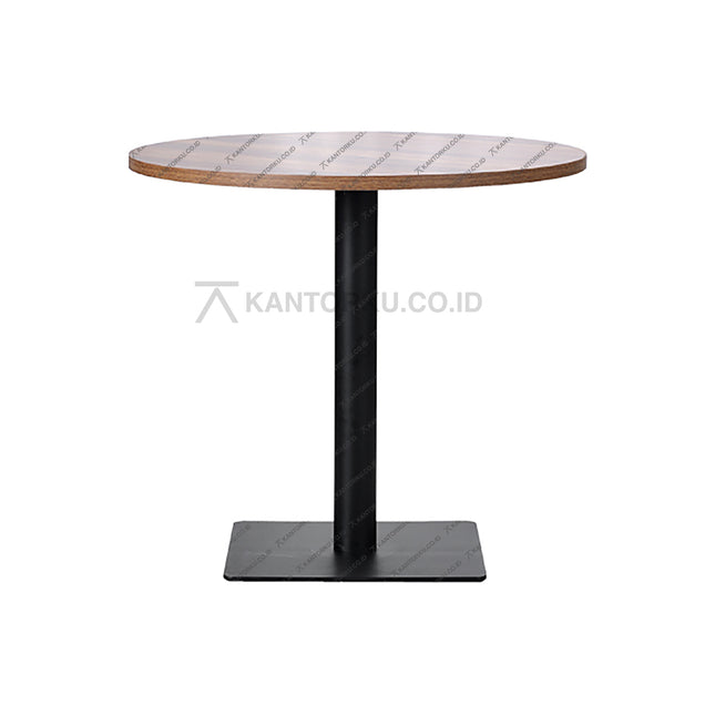 Meja bundar Cofemo Kansas dengan finishing kayu walnut elegan — Kantorku.