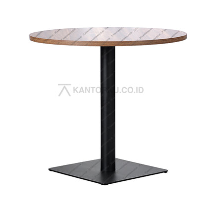 Meja kafe minimalis Cofemo Kansas dengan top kayu berwarna walnut — Kantorku.co.id.