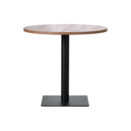 Meja bundar Cofemo Kansas dengan finishing kayu walnut elegan — Kantorku.