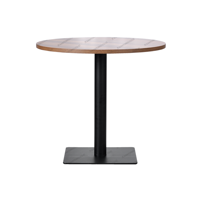 Meja bundar Cofemo Kansas dengan finishing kayu walnut elegan — Kantorku.