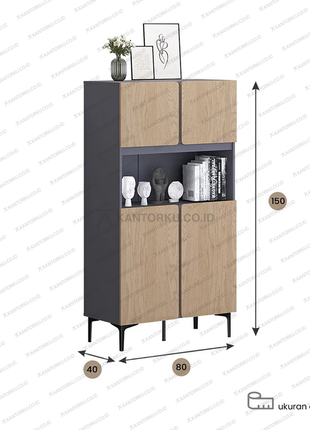 Lemari penyimpanan minimalis dengan empat pintu dan area display – Tersedia di Kantorku