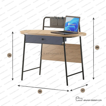 Meja kerja warna Light Wood Grain dan Slate Grey bergaya modern – Tersedia di Kantorku