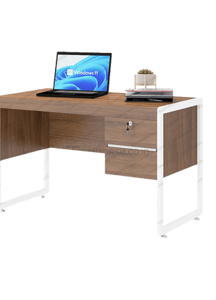 Meja kerja OT 123 modern elegan dengan finishing Romanian Walnut – Tersedia di Kantorku.co.id