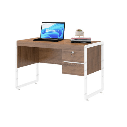 Meja kerja OT 123 modern elegan dengan finishing Romanian Walnut – Tersedia di Kantorku.co.id