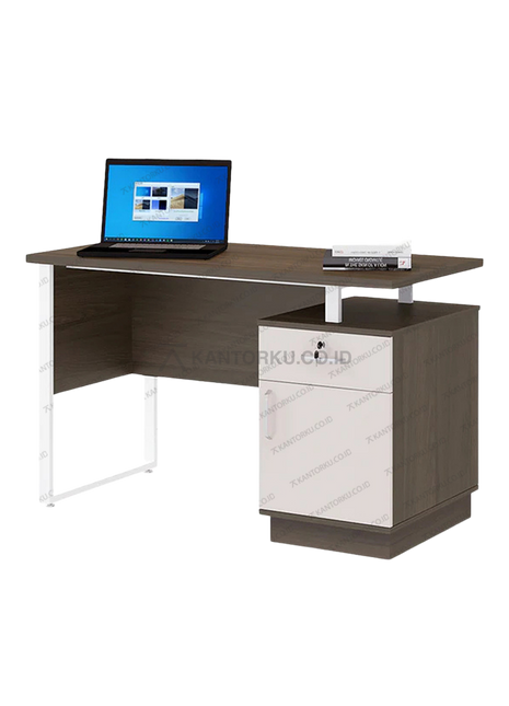 Meja kerja OT 156 modern kombinasi warna Grasse Grey Oak dan Pastel Grey – Tersedia di Kantorku.co.id