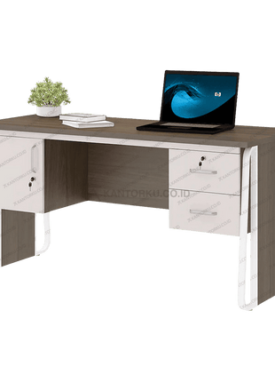 Meja kerja OT 157 modern kombinasi warna Grasse Grey Oak dan Pastel Grey – Tersedia di Kantorku.co.id