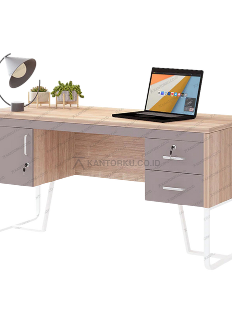 Meja kantor OT 158 modern kombinasi warna Natural dan Colt Beige elegan – Tersedia di Kantorku.co.id