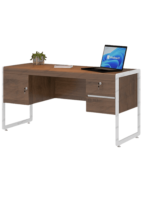 Meja kantor OT 159 modern minimalis warna Romanian Walnut elegan – Tersedia di Kantorku.co.id