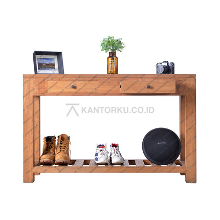 Meja sudut drawer consoll laci kayu minimalis dua laci serbaguna – kantorku