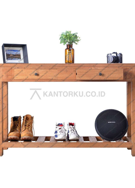 Meja sudut drawer consoll laci kayu minimalis dua laci serbaguna – kantorku