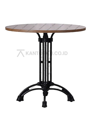 meja bundar minimalis dengan finishing kayu walnut di ruang makan modern — kantorku