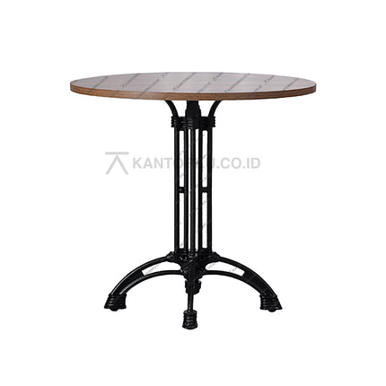 meja bundar minimalis dengan finishing kayu walnut di ruang makan modern — kantorku