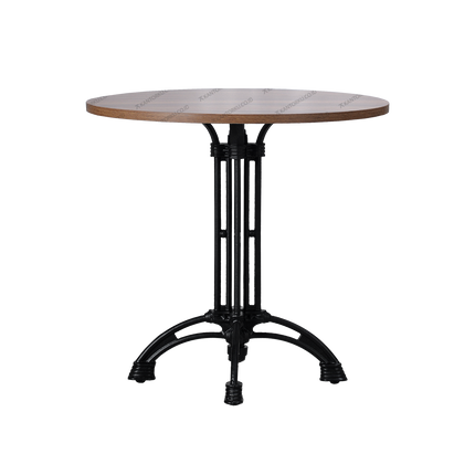 meja bundar minimalis dengan finishing kayu walnut di ruang makan modern — kantorku