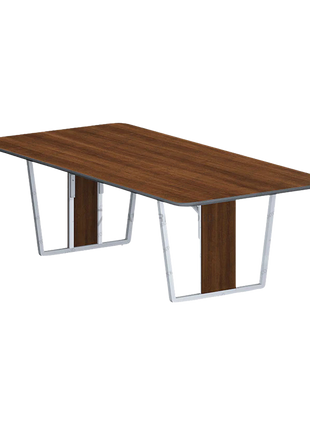 Meja Meeting 01 modern elegan kombinasi HPL Briliant Teak dan Slate Grey – Tersedia di Kantorku.co.id