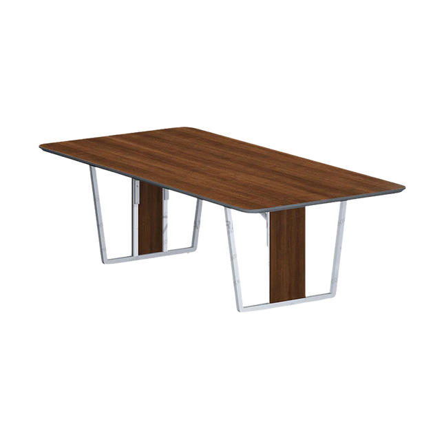 Meja Meeting 01 modern elegan kombinasi HPL Briliant Teak dan Slate Grey – Tersedia di Kantorku.co.id