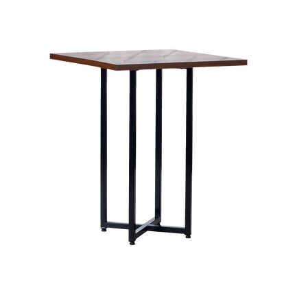 meja bar modern dengan kaki besi berbentuk X dan top kayu elegan — kantorku