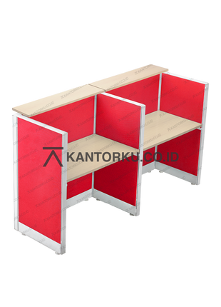 Workstation dua pengguna dengan struktur aluminium dan meja beech – kantorku.co.id