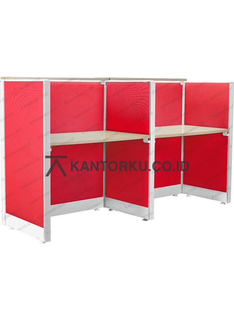 Meja partisi 2-way dengan panel fabric dan ambalan finishing natural – kantorku