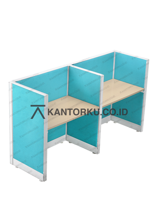 Cubical workstation dua pengguna dengan rangka aluminium kokoh – kantorku.co.id