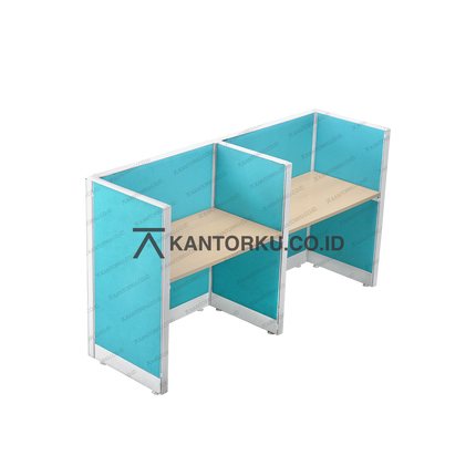 Cubical workstation dua pengguna dengan rangka aluminium kokoh – kantorku.co.id