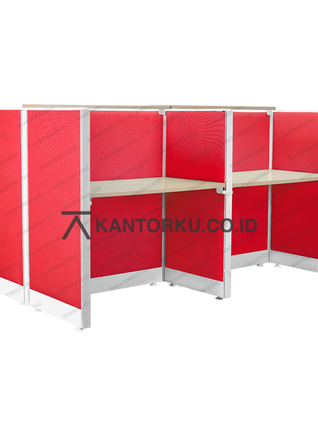 Cubical workstation empat pengguna dengan panel fabric dan ambalan tambahan – kantorku