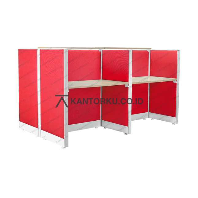 Cubical workstation empat pengguna dengan panel fabric dan ambalan tambahan – kantorku