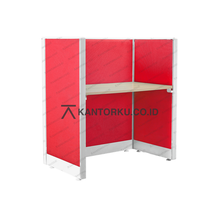 Evolux workstation dengan panel kain warna lembut — kantorku