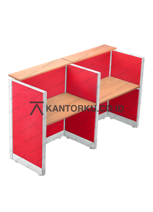 Cubical workstation dua pengguna dengan finishing natural dan rangka aluminium – kantorku.co.id