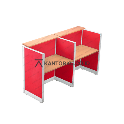 Cubical workstation dua pengguna dengan finishing natural dan rangka aluminium – kantorku.co.id