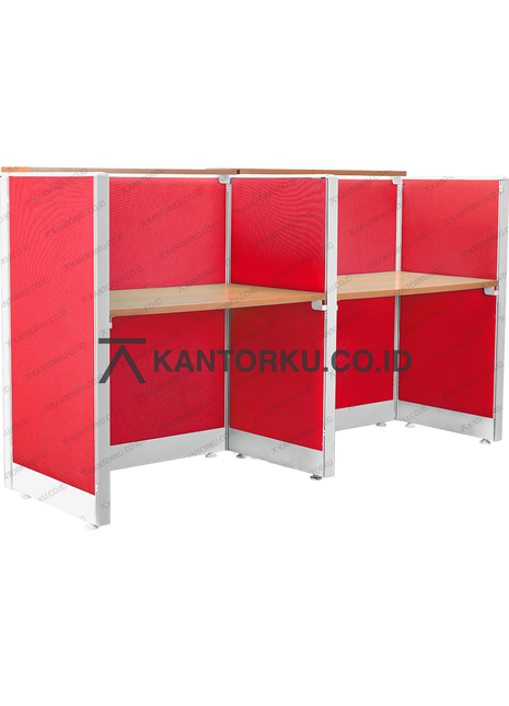 Meja partisi 2-way dengan panel fabric dan ambalan atas – kantorku