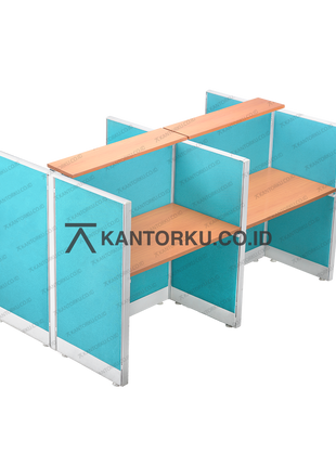 Meja cubical 4 pengguna dengan rak atas dan rangka aluminium yang kokoh – kantorku.co.id