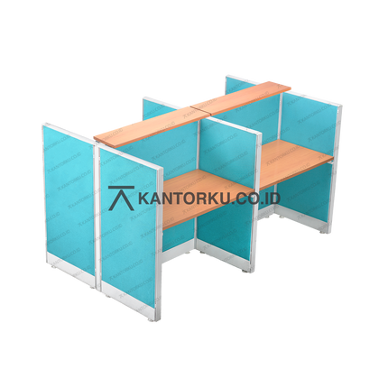 Meja cubical 4 pengguna dengan rak atas dan rangka aluminium yang kokoh – kantorku.co.id