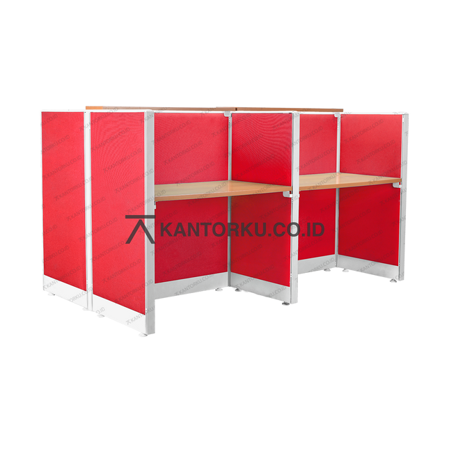 Workstation berpanel kain dengan dua ambalan atas untuk efisiensi ruang – kantorku