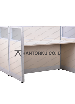 Meja partisi kantor modern Magnus 1-Way warna krem – Kantorku