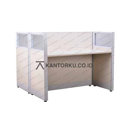 Meja partisi kantor modern Magnus 1-Way warna krem – Kantorku