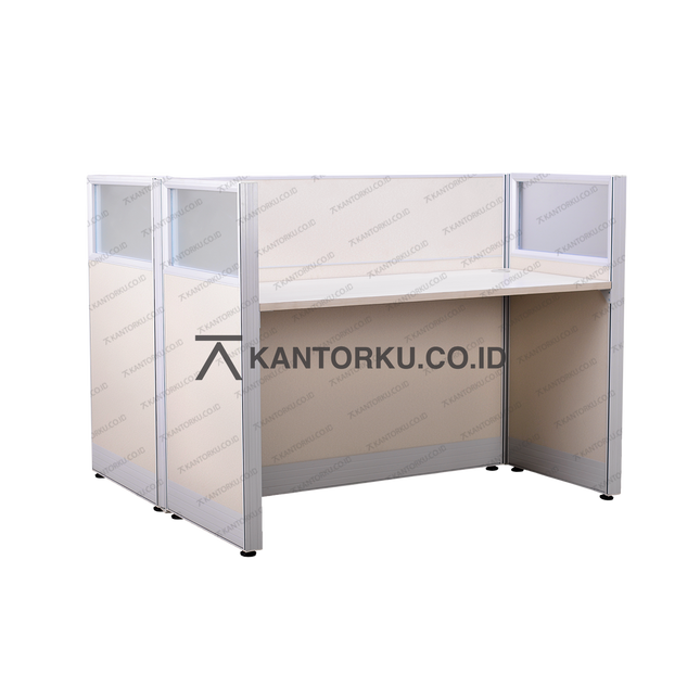 Meja partisi kantor modern Magnus 1-Way warna krem – Kantorku