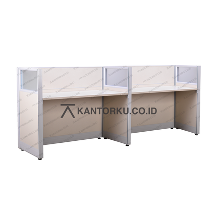 Meja partisi kantor ganda Magnus 2-Way dengan panel kaca – Kantorku