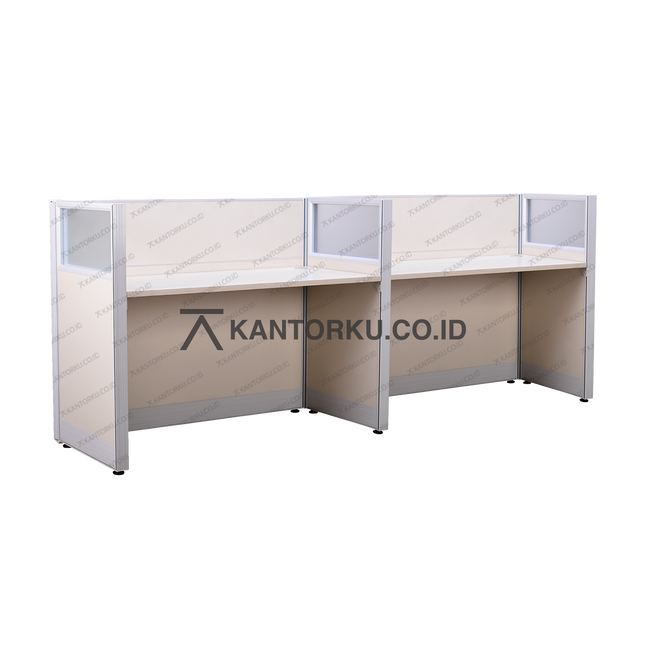 Meja partisi kantor ganda Magnus 2-Way dengan panel kaca – Kantorku