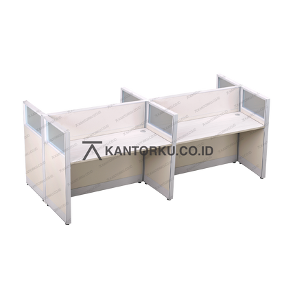 Meja partisi ergonomis empat sisi untuk ruang kerja tim – kantorkudotcodotid