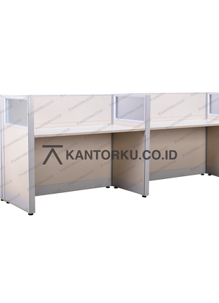 Meja partisi kantor empat arah Magnus 4-Way dengan panel kaca – Kantorku