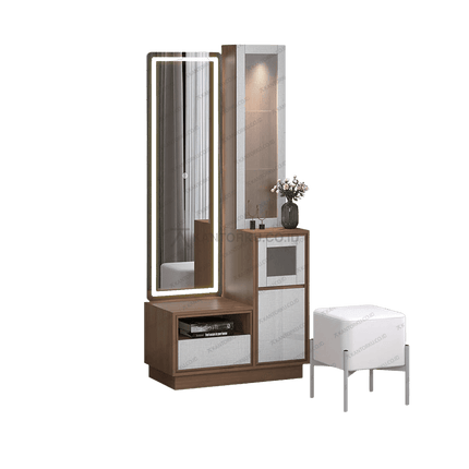 Meja rias DR DANTE modern dengan finishing Romanian Walnut – Tersedia di Kantorku.co.id