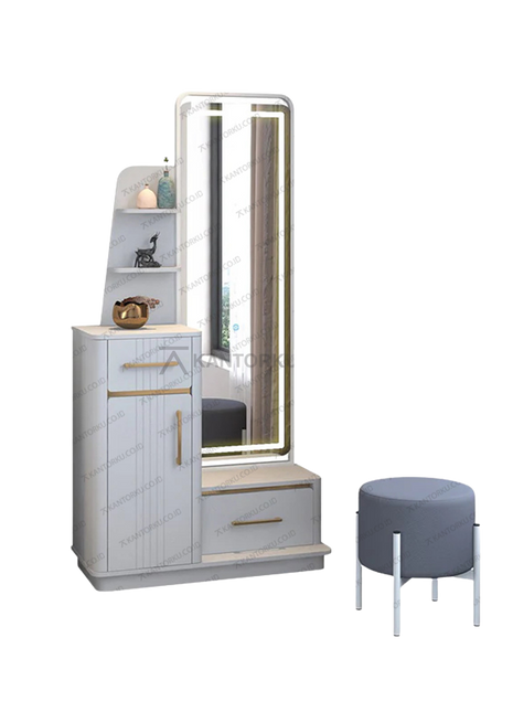 Dresser Light Grey dengan aksen kayu bertekstur lembut – Tersedia di Kantorku