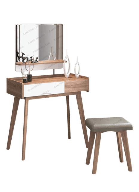 Meja rias MR Caribia modern minimalis kombinasi warna natural dan putih – Tersedia di Kantorku.co.id