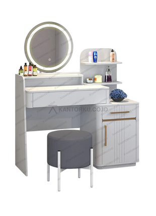 Meja rias MR Sunrise modern warna Light Grey dengan cermin LED – Tersedia di Kantorku.co.id