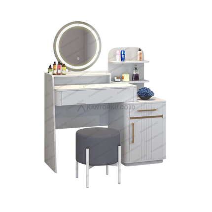 Meja rias MR Sunrise modern warna Light Grey dengan cermin LED – Tersedia di Kantorku.co.id