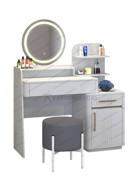 Meja rias MR Sunrise modern warna Light Grey dengan cermin LED – Tersedia di Kantorku.co.id