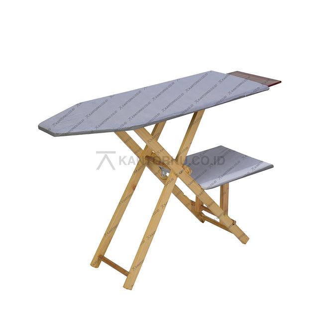 Meja setrika kayu ramin lipat dengan desain ergonomis dan permukaan plaid lembut – Kantorku