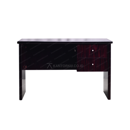Meja kerja Horse Metal block teak dua laci desain modern – kantorku