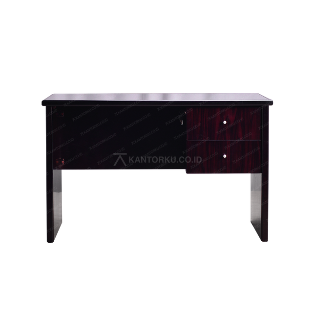 Meja kerja Horse Metal block teak dua laci desain modern – kantorku