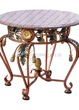 Meja sudut marmer elegan dengan kaki besi ornamen klasik warna emas – kantorku.co.id